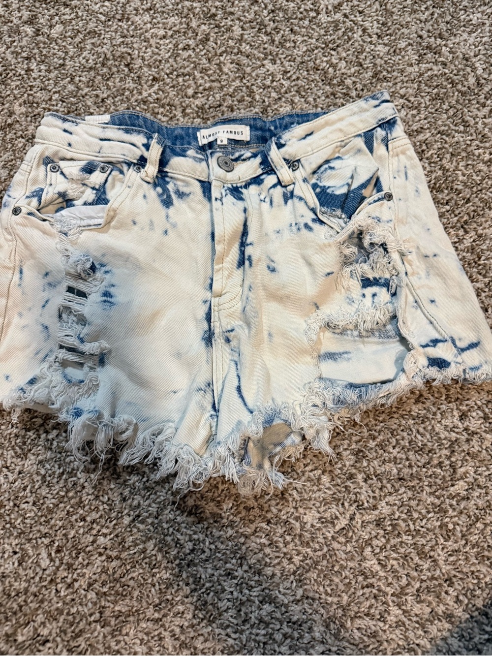 Almost Famous White & Blue Tie-Dye Distressed Denim Shorts